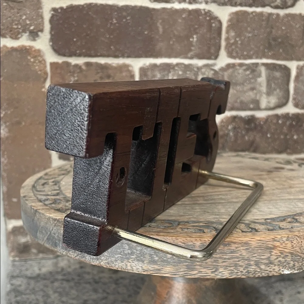 Vintage 70s 80s Solid Wood Gold Metal TIES Necktie Hanging Rack Wall Hook Decor